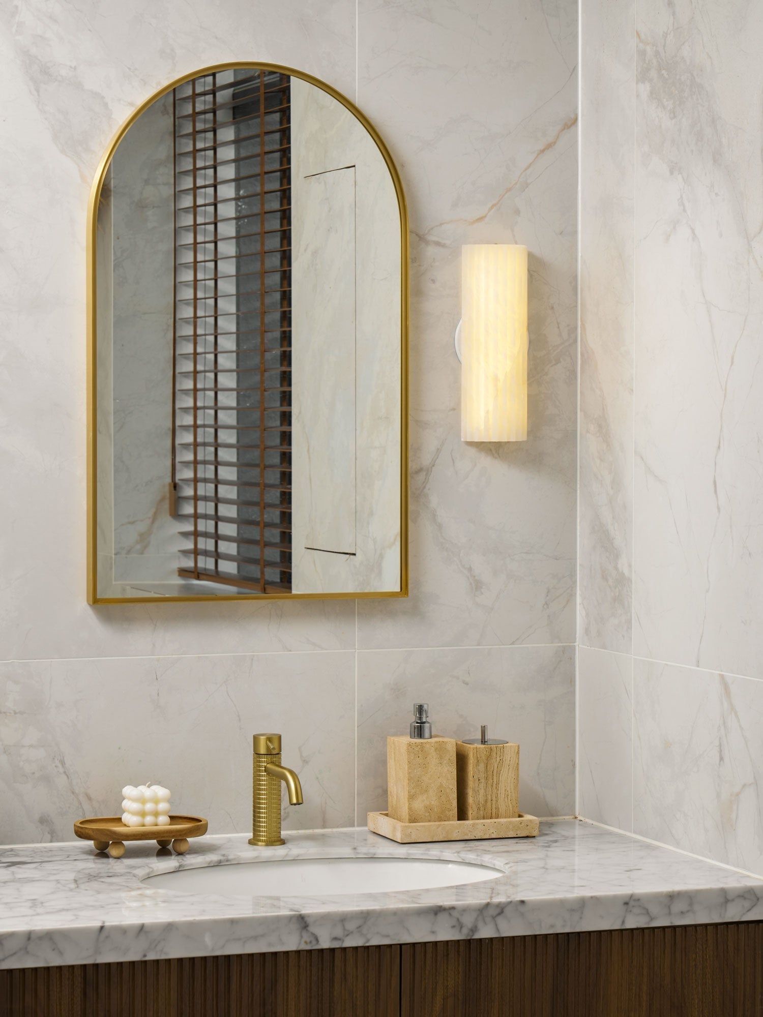 Alabaster LED Wall Sconce with Ribbed Shade