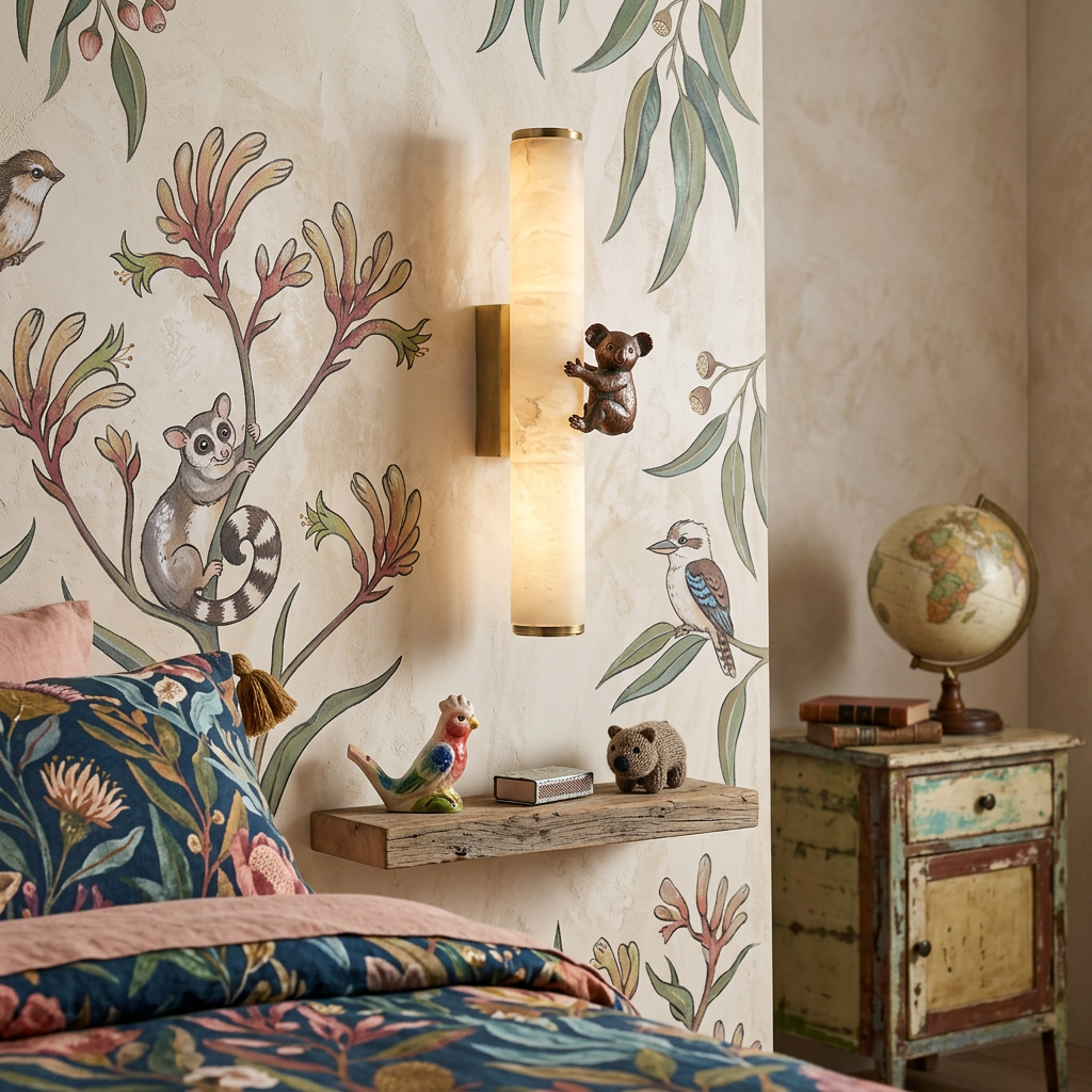 Alabaster Cylinder Brass Wall Light