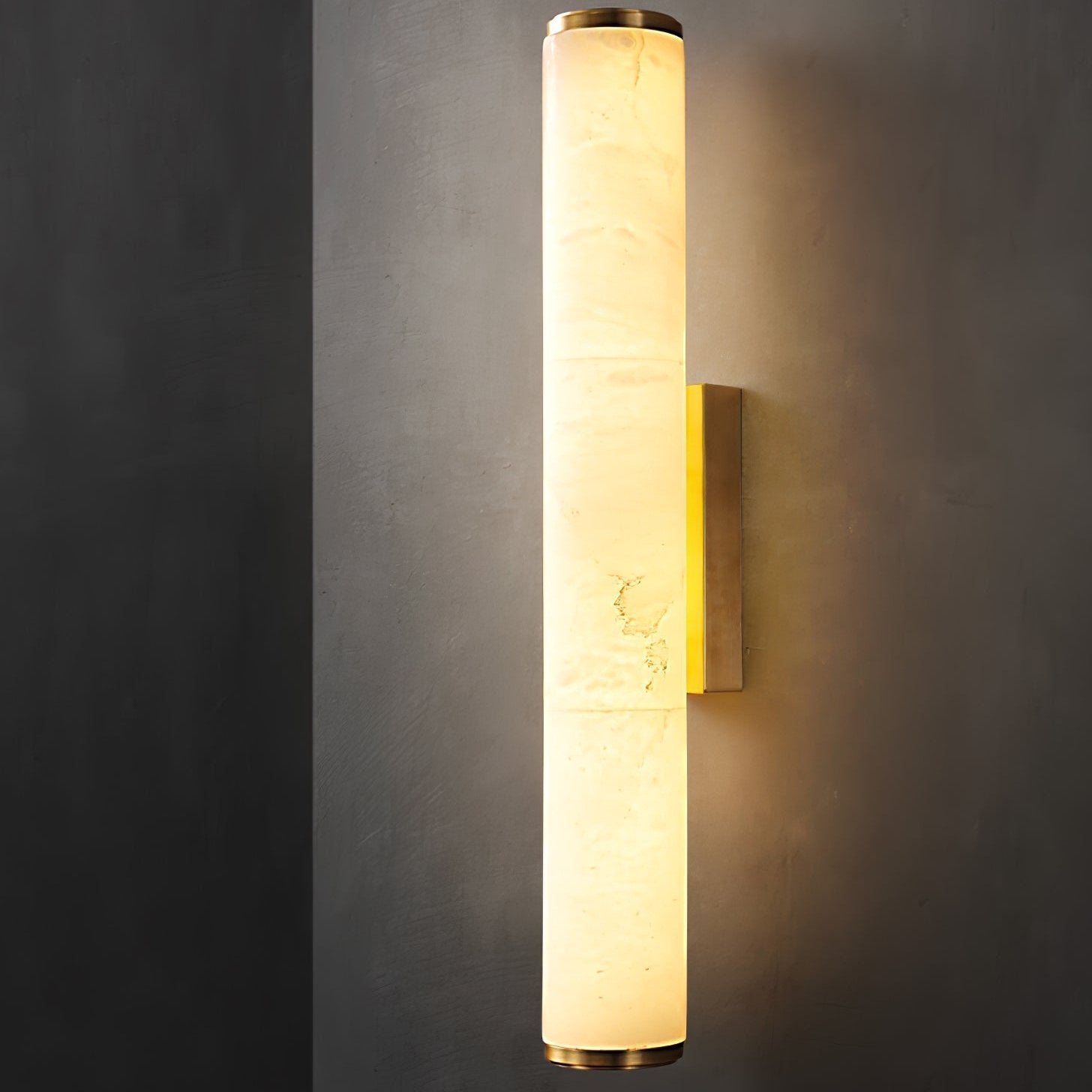 Alabaster Cylinder Brass Wall Light