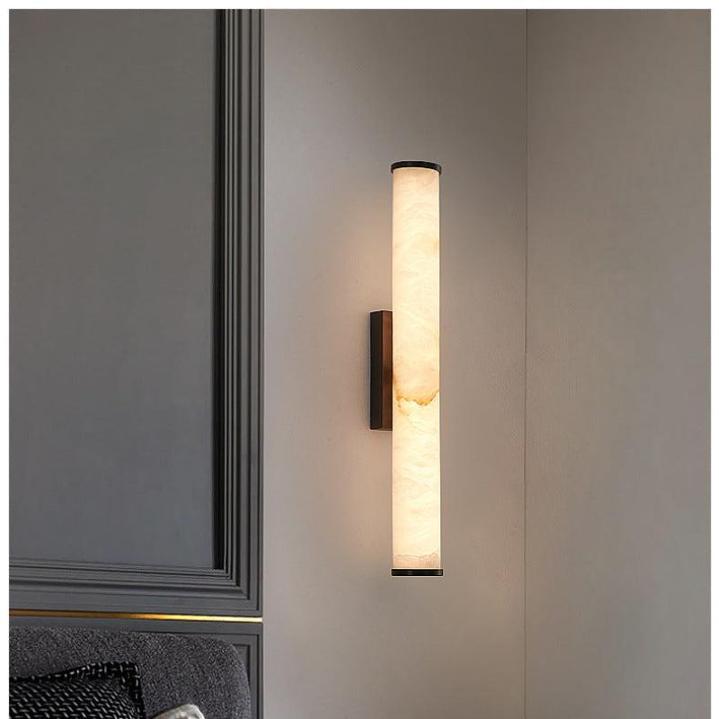 Alabaster Cylinder Brass Wall Light