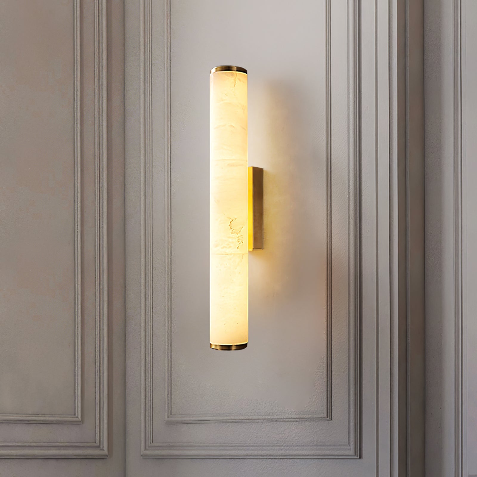 Alabaster Cylinder Brass Wall Light