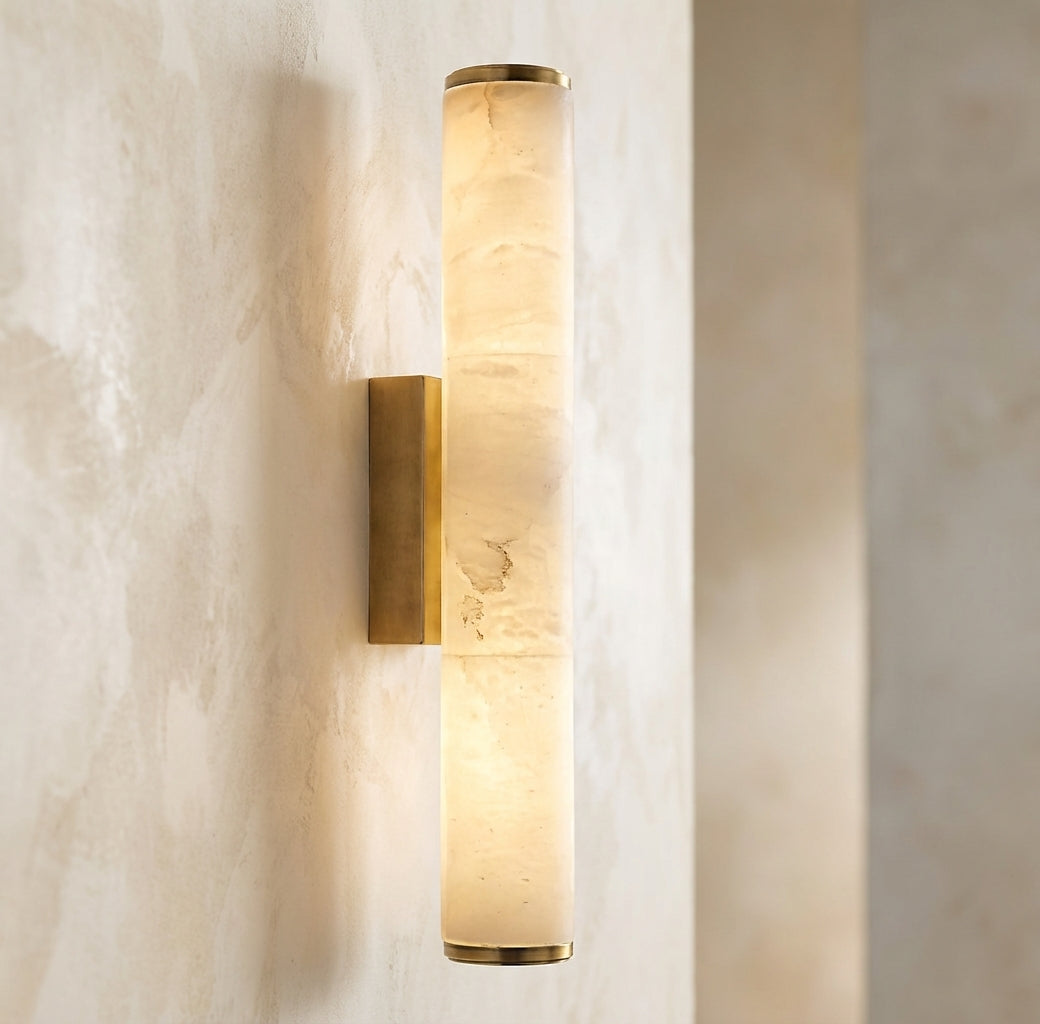 Alabaster Cylinder Brass Wall Light