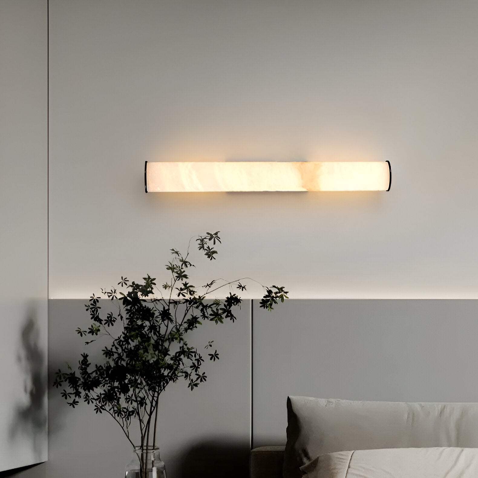 Alabaster Cylinder Brass Wall Light