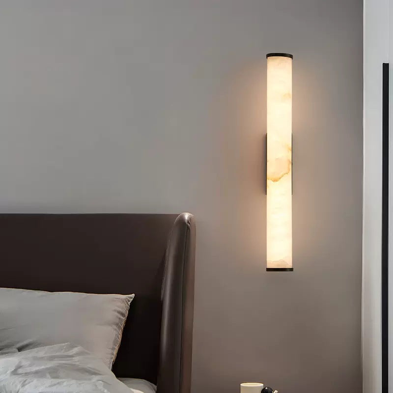 Alabaster Cylinder Brass Wall Light