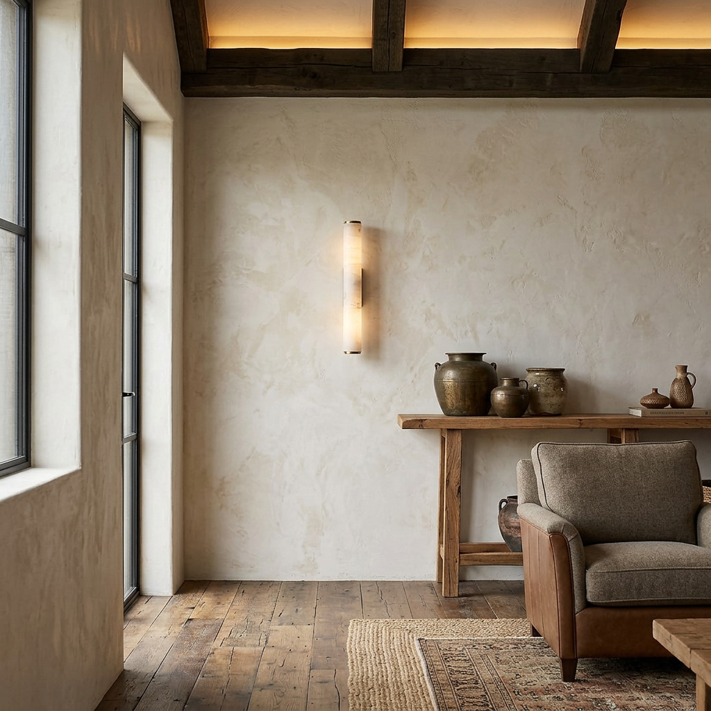 Alabaster Cylinder Brass Wall Light