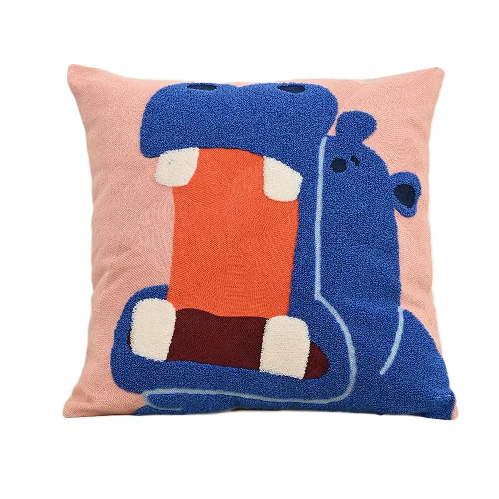 Animal Tufted Cushion Cover with Embroidered Design
