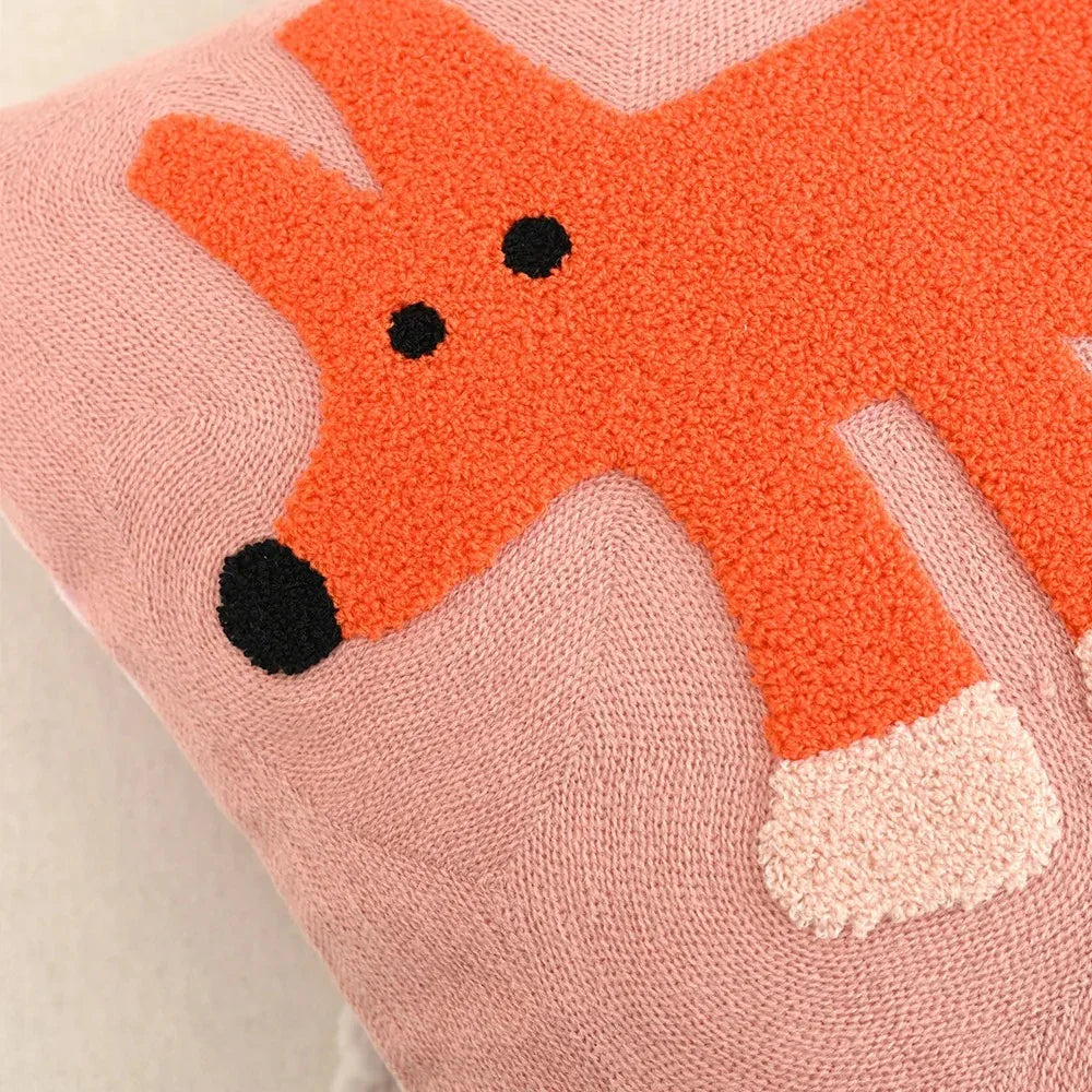 Animal Tufted Cushion Cover with Embroidered Design