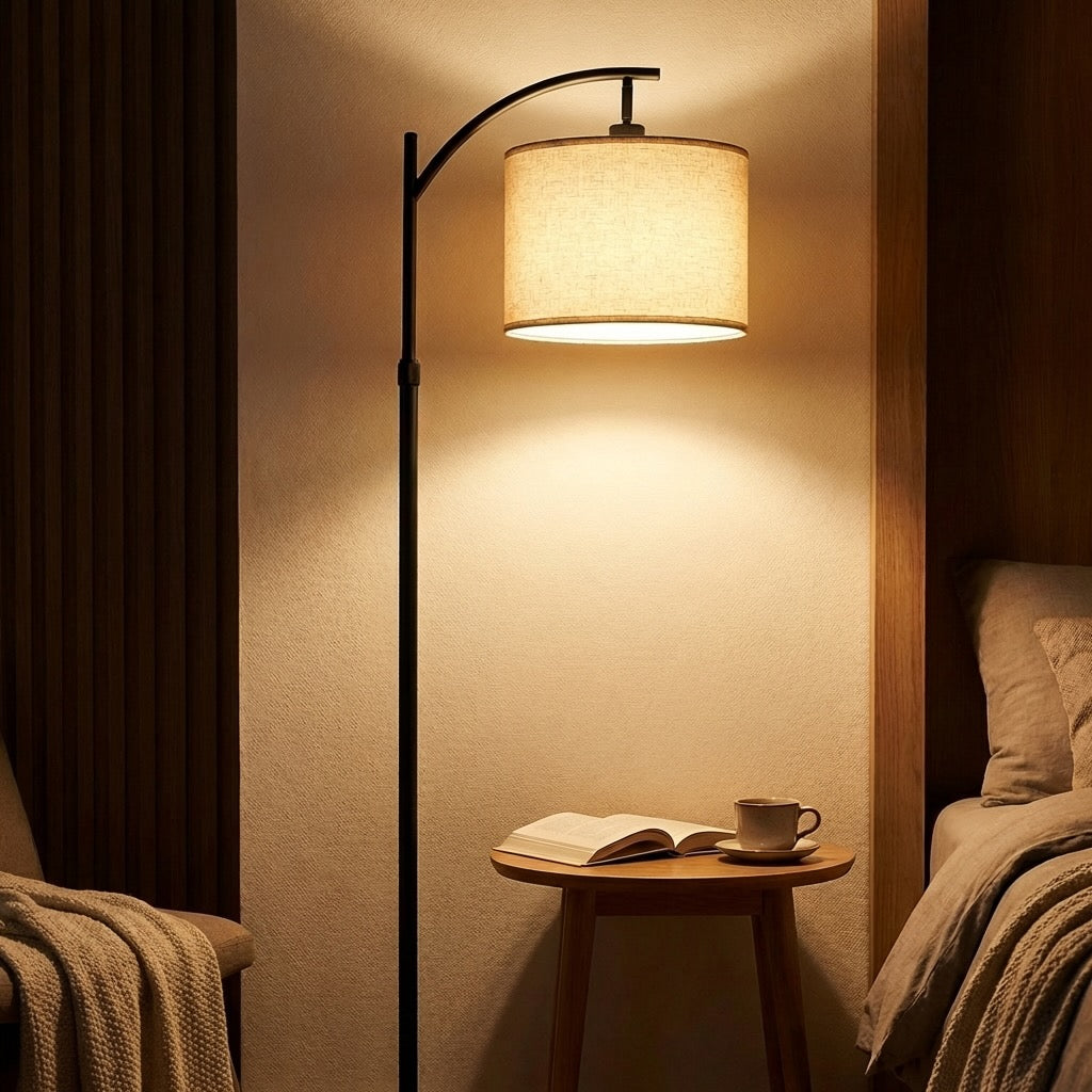 Arc Floor Lamp with Fabric Drum Shade