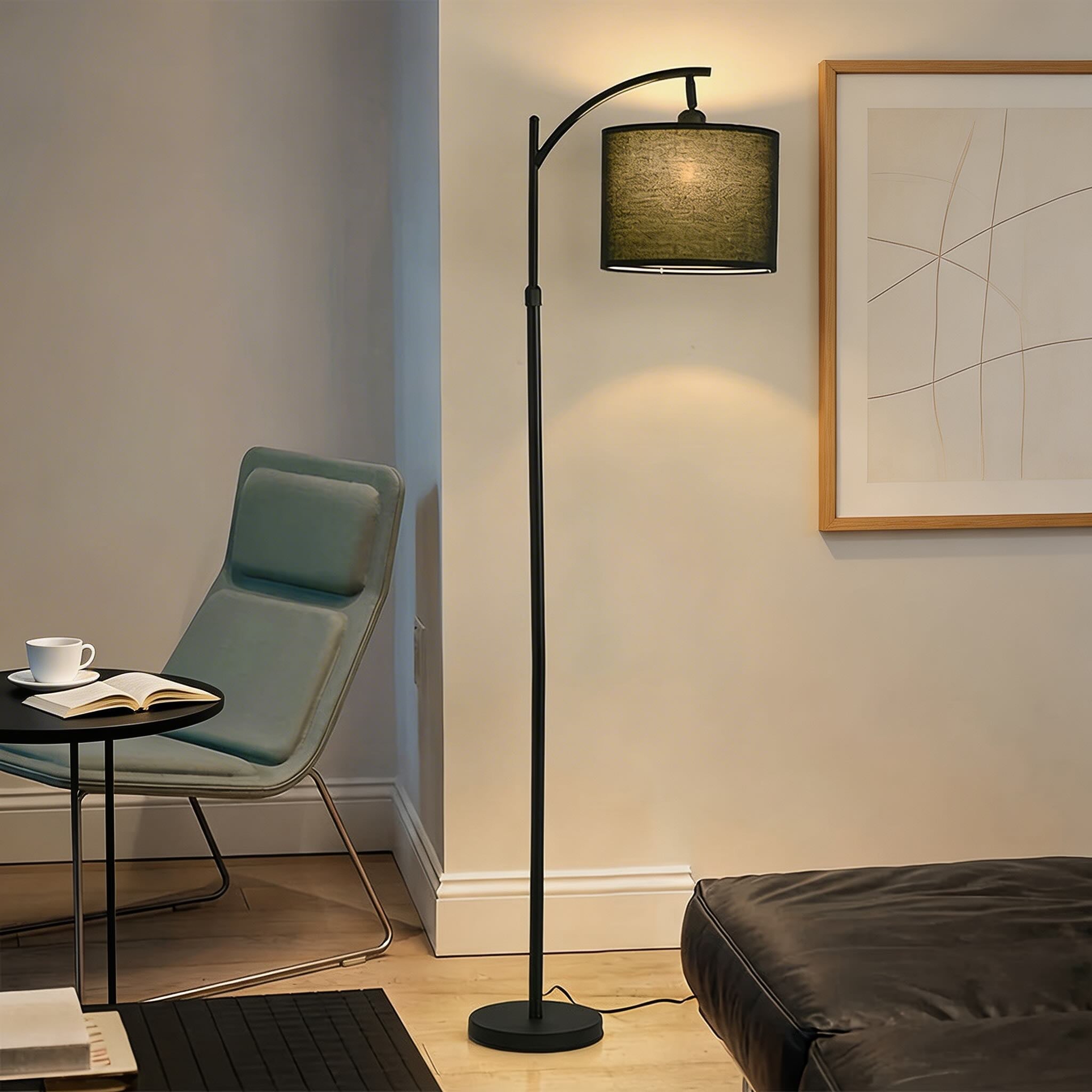 Arc Floor Lamp with Fabric Drum Shade