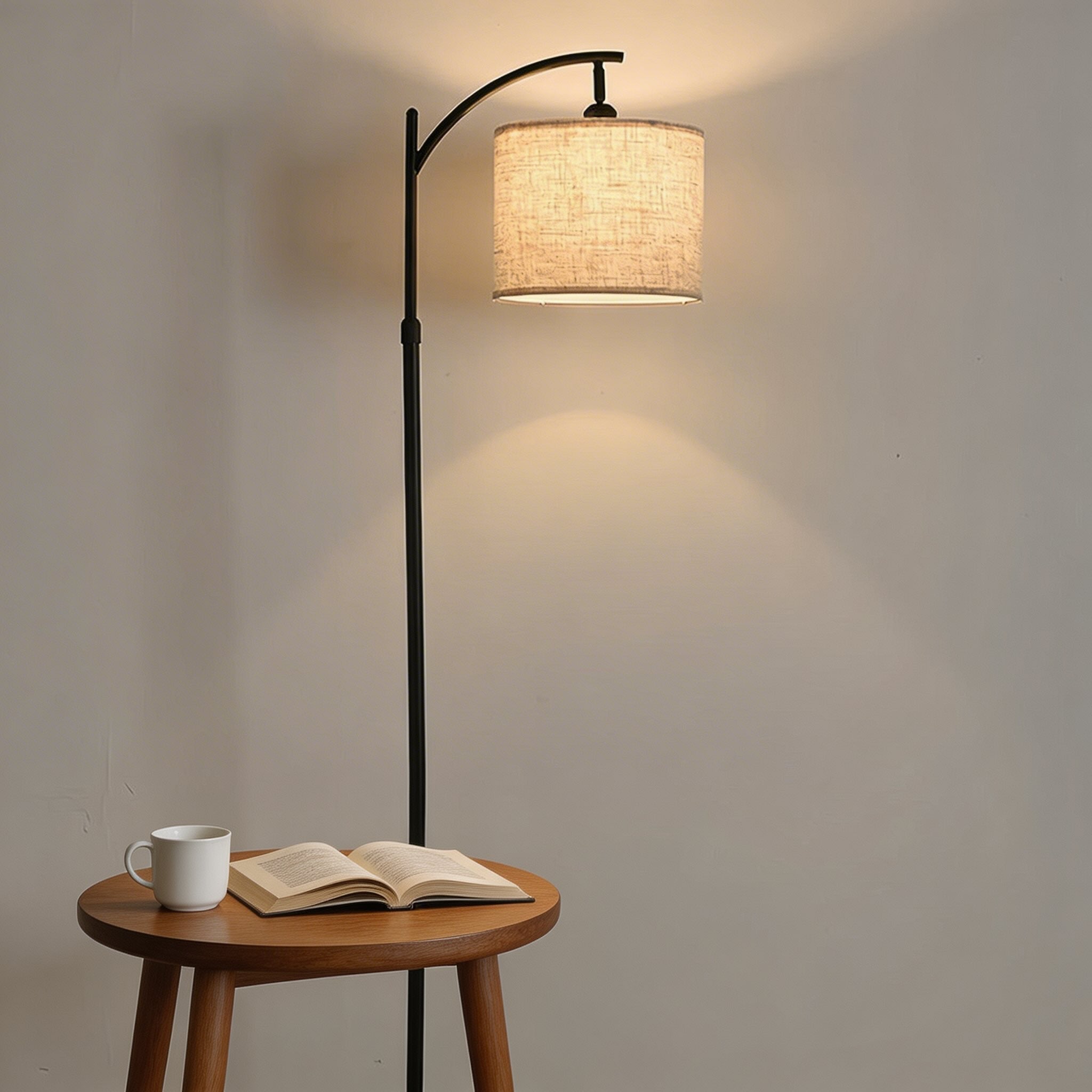 Arc Floor Lamp with Fabric Drum Shade