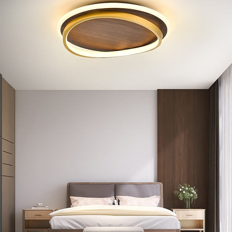 Flush Mount Ceiling Light LED Walnut Wood Grain Dimmable Nordic Living Room Bedroom