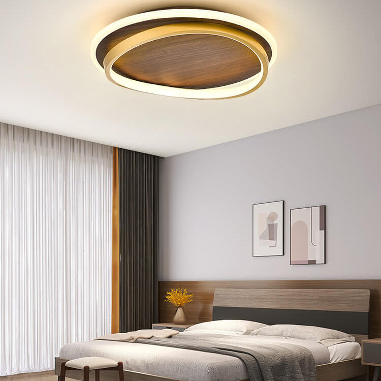 Flush Mount Ceiling Light LED Walnut Wood Grain Dimmable Nordic Living Room Bedroom