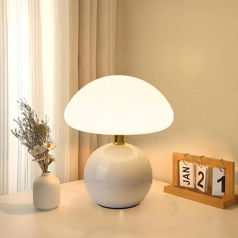 Ceramic Mushroom Table Lamp USB Powered Glazed Finish