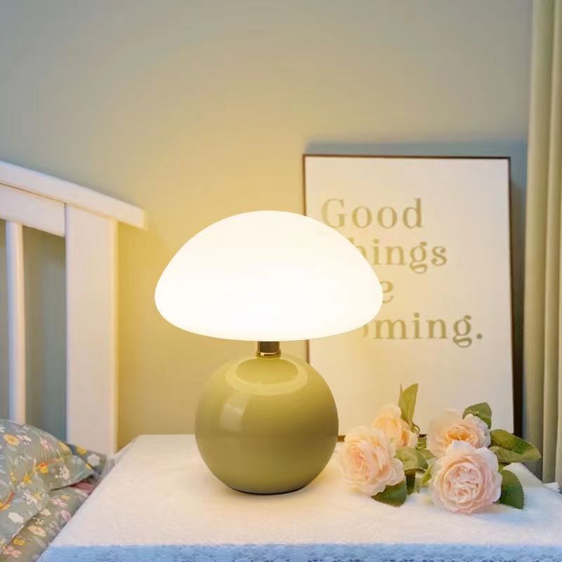 Ceramic Mushroom Table Lamp USB Powered Glazed Finish