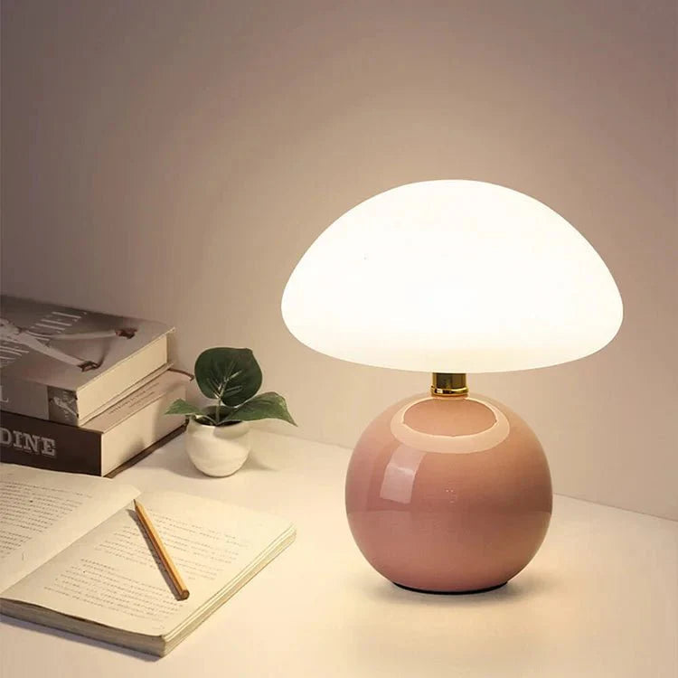 Ceramic Mushroom Table Lamp USB Powered Glazed Finish