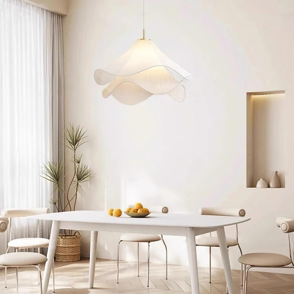 White Fabric Drum Pendant Light E27 for Living Rooms