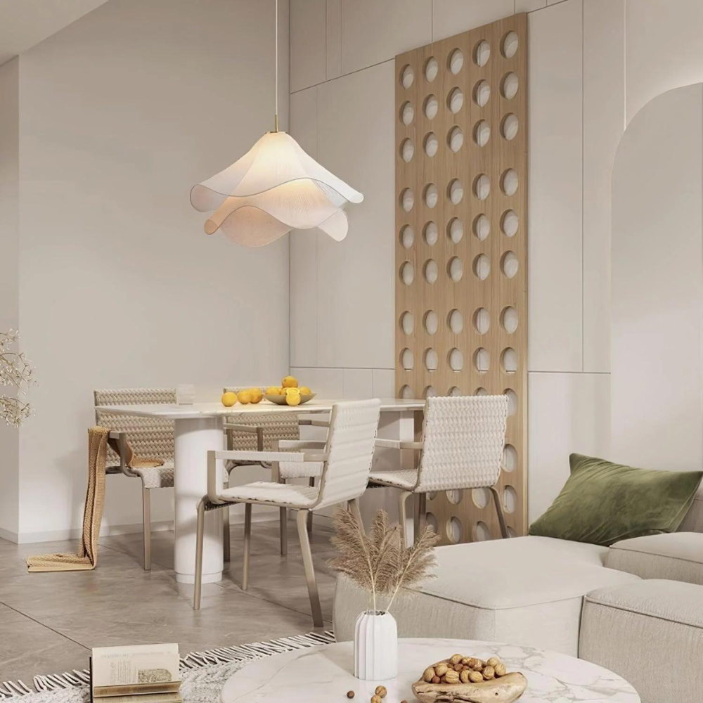 White Fabric Drum Pendant Light E27 for Living Rooms