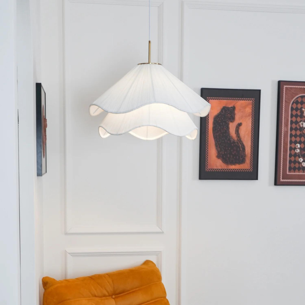 White Fabric Drum Pendant Light E27 for Living Rooms