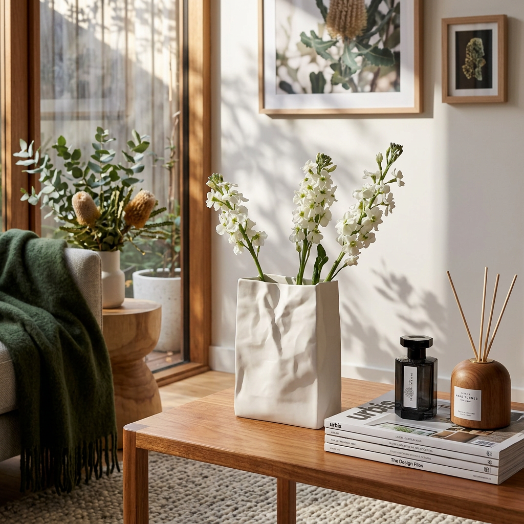 Ceramic Flower Vase with Crumpled Paper Design