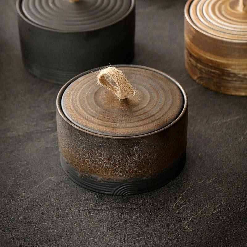 Ceramic Storage Jar with Lid & Rope Handle