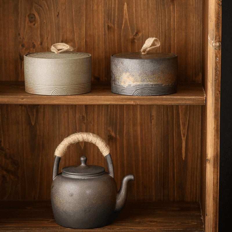 Ceramic Storage Jar with Lid & Rope Handle