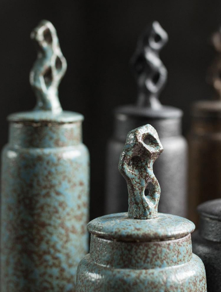 Ceramic Tea Storage Jar with Sculpted Lid