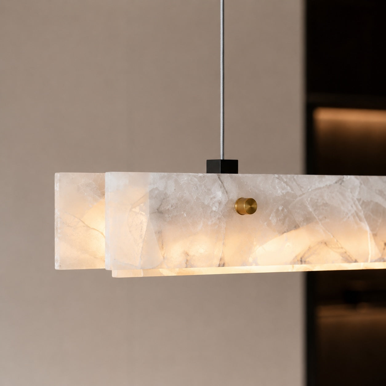 Marble and Steel Linear Pendant Light for Dining Rooms
