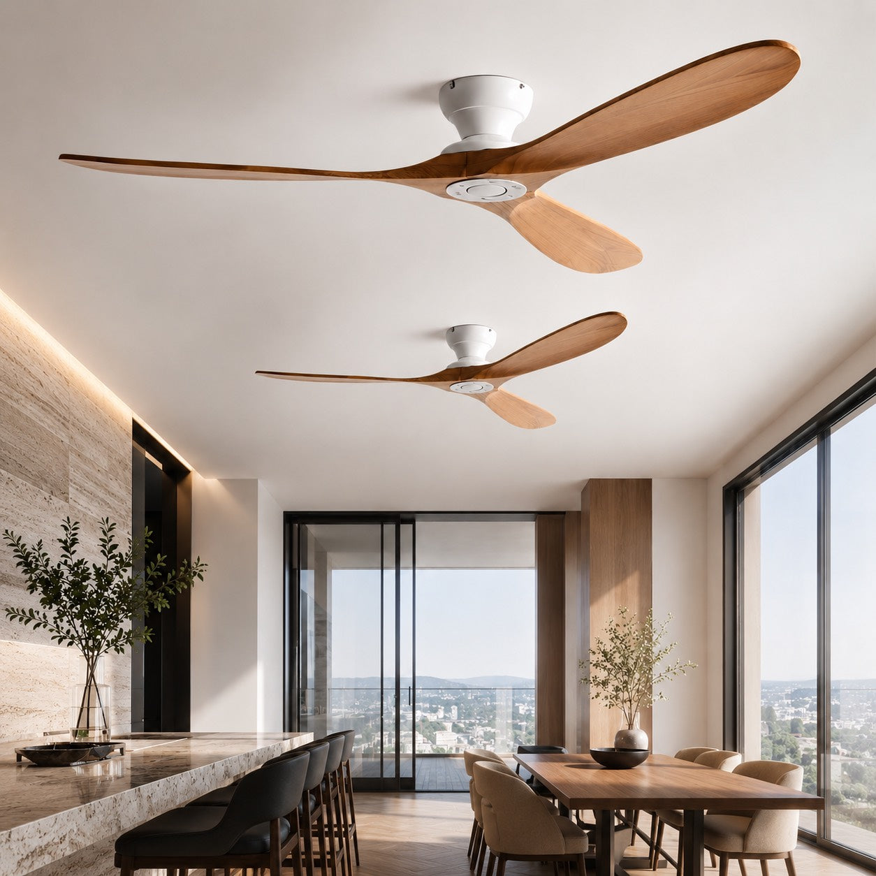 Low Profile Ceiling Fan with Wood Blades and DC Motor