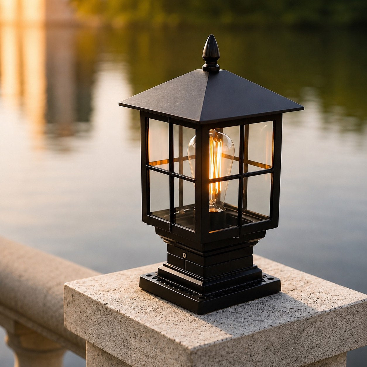Traditional Outdoor Pillar Light with Glass Shade and LED