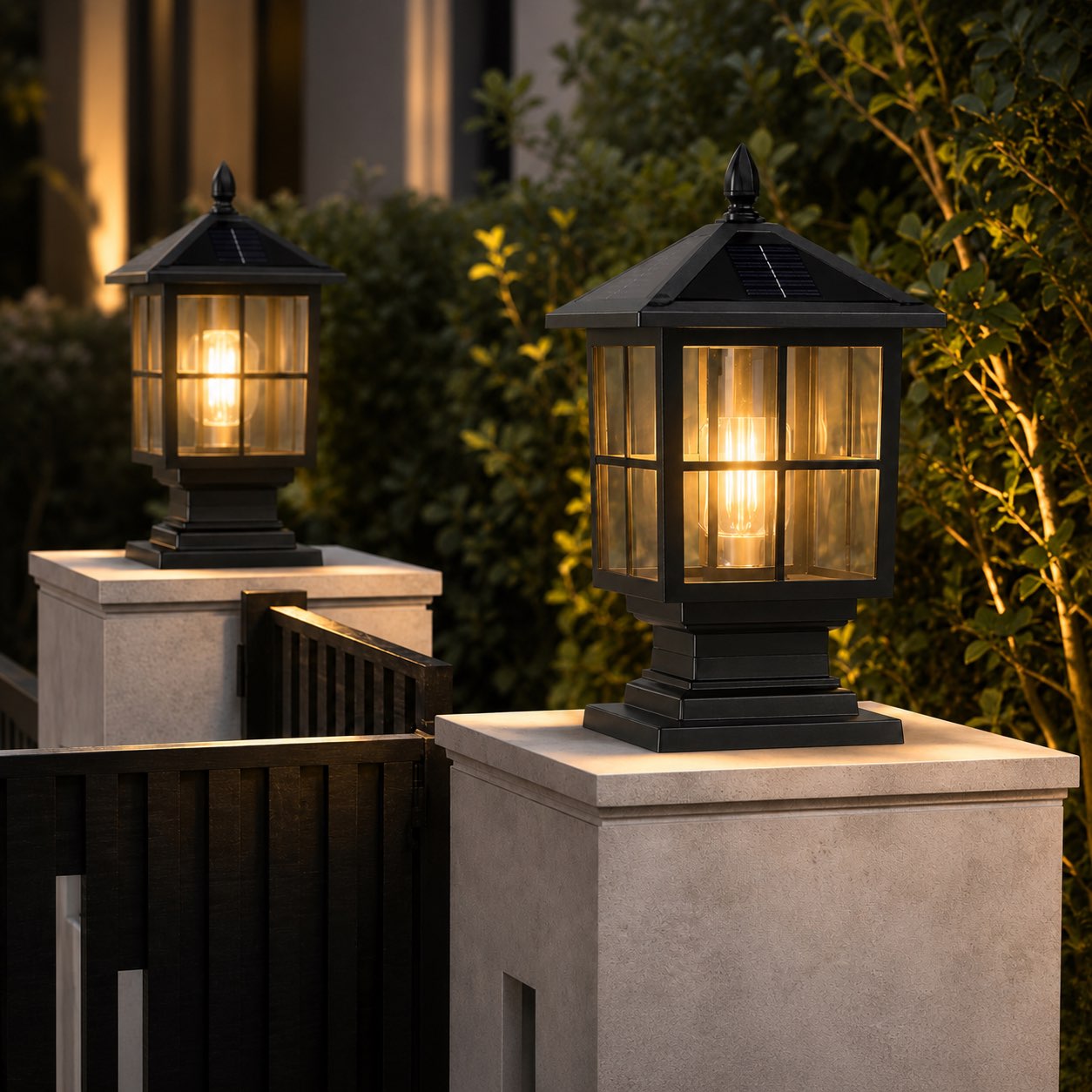 Traditional Outdoor Pillar Light with Glass Shade and LED
