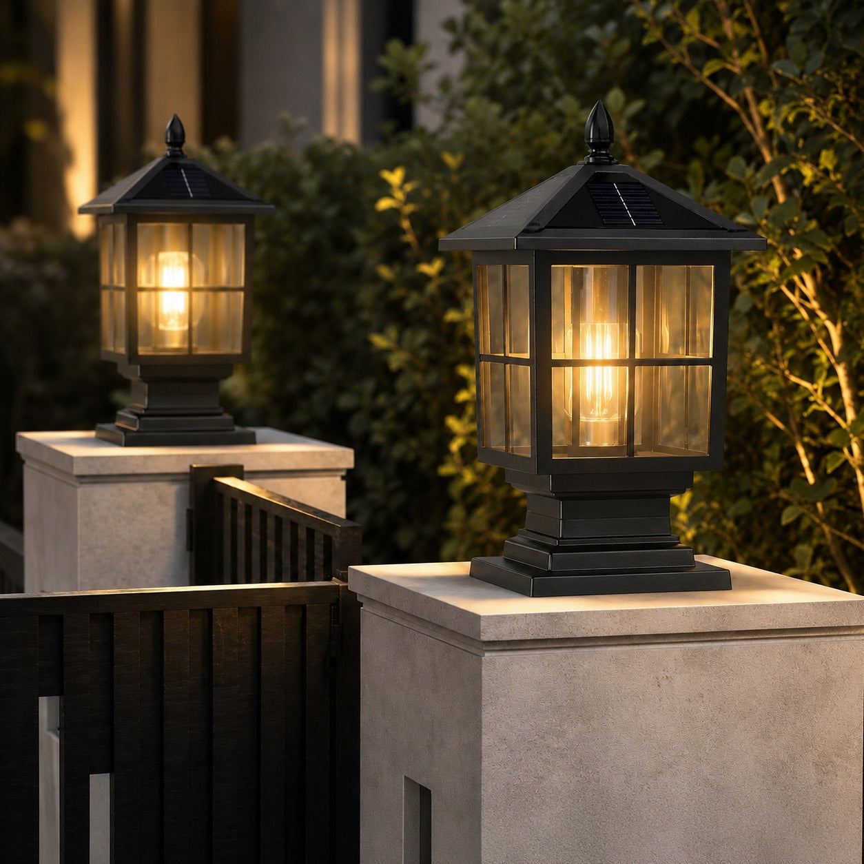 Traditional Outdoor Pillar Light with Glass Shade and LED