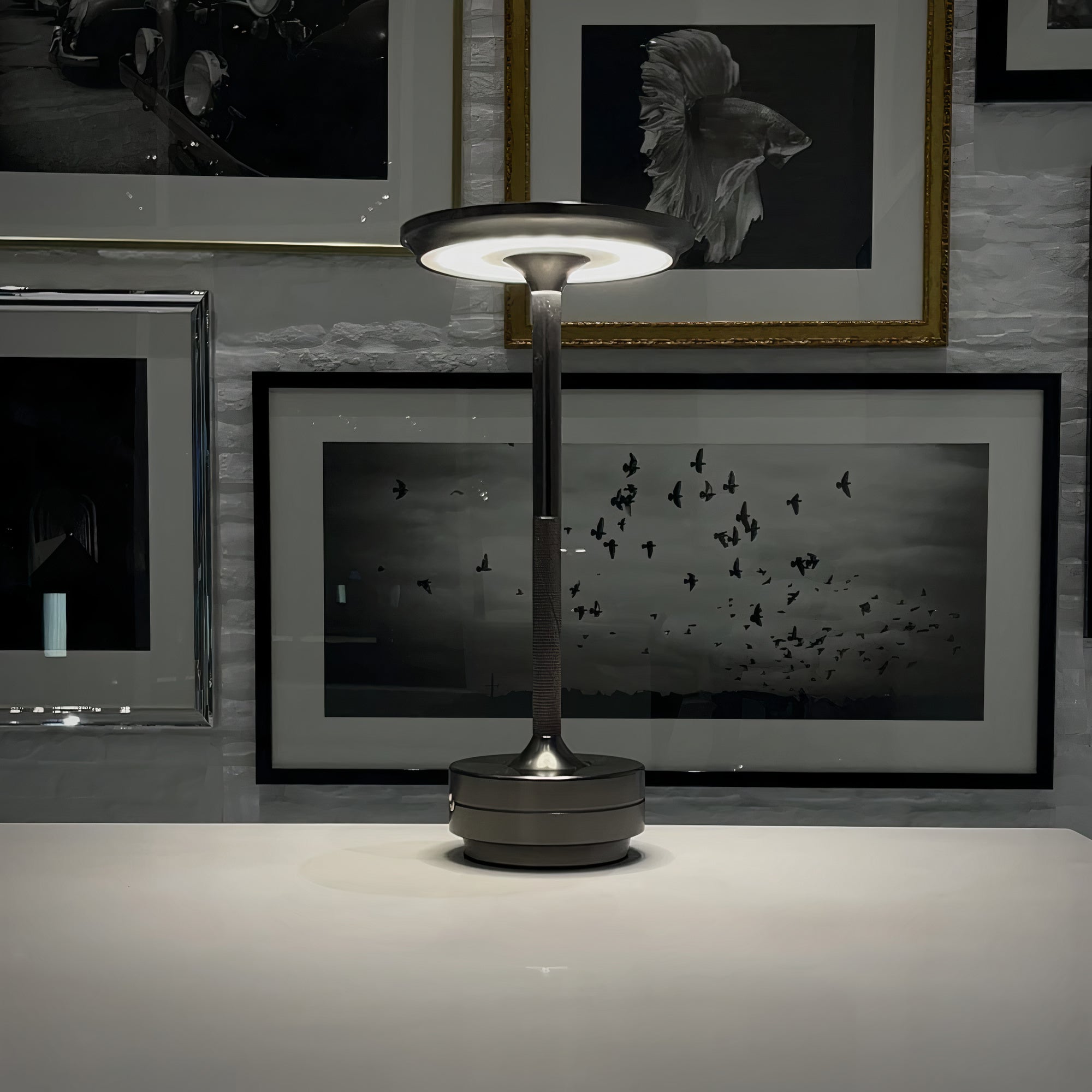 Cordless Rechargeable LED Touch Table Lamp with Knurled Metal Base
