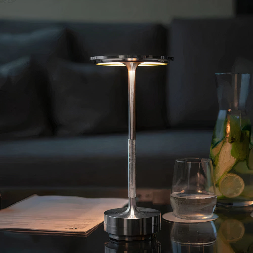 Cordless Rechargeable LED Touch Table Lamp with Knurled Metal Base
