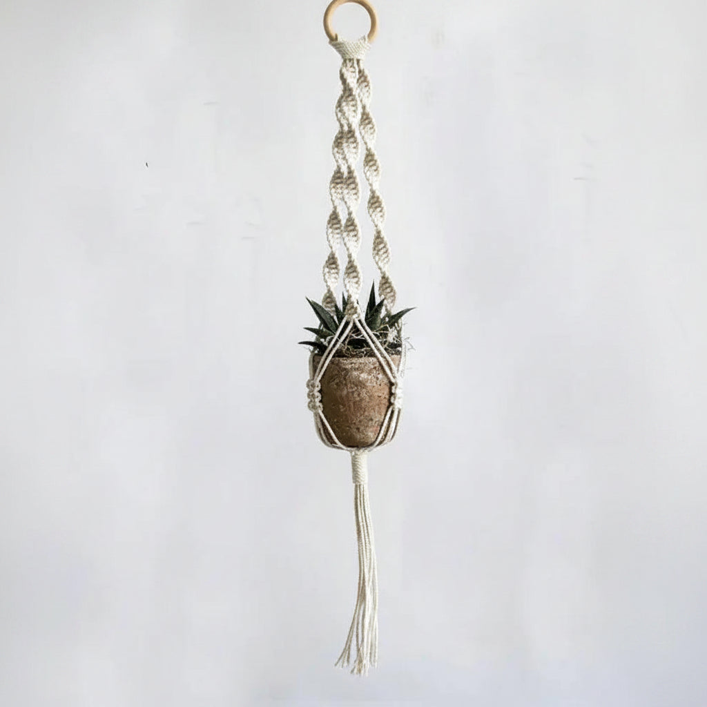 Cotton Macramé Hanging Planter with Ceramic Pot