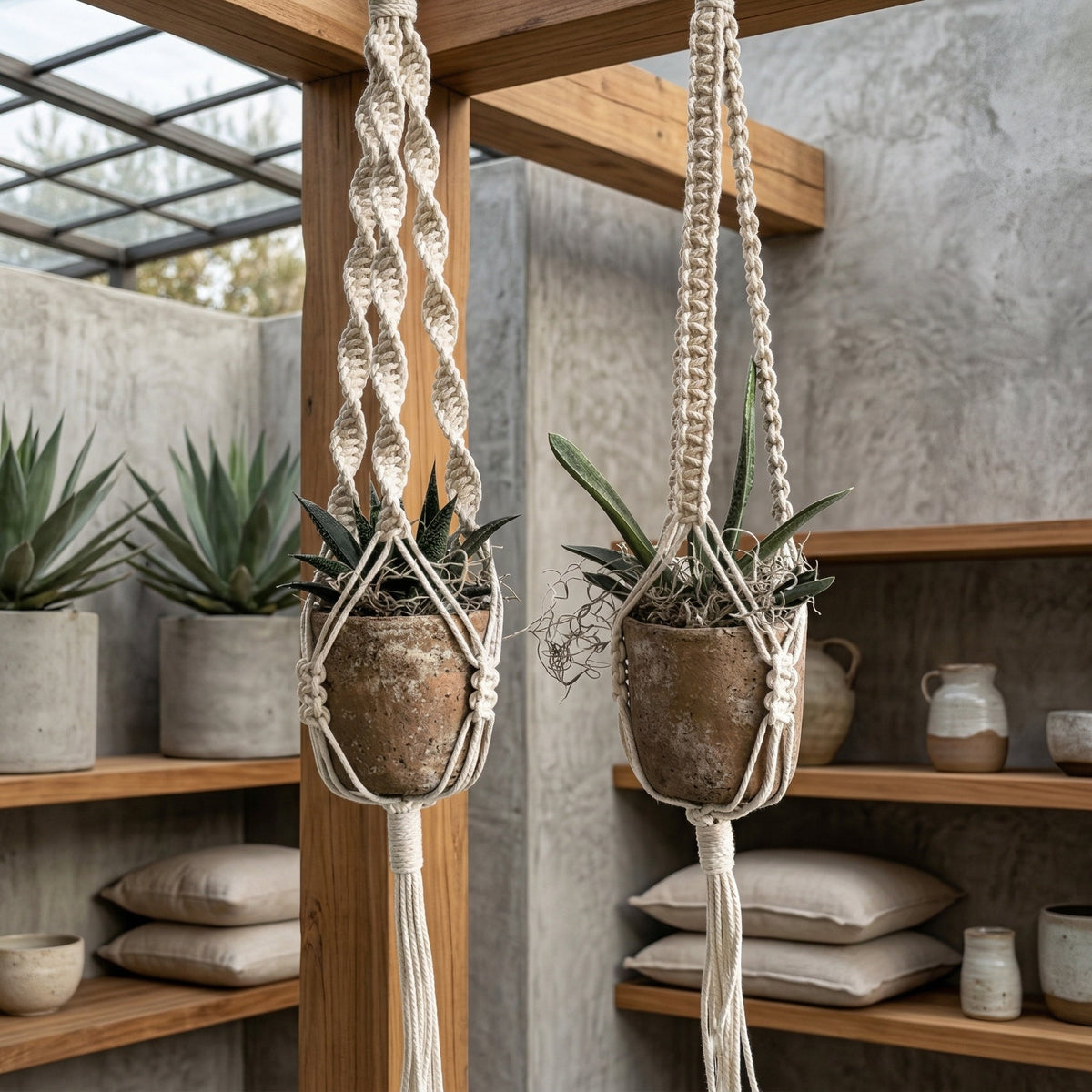 Cotton Macramé Hanging Planter with Ceramic Pot