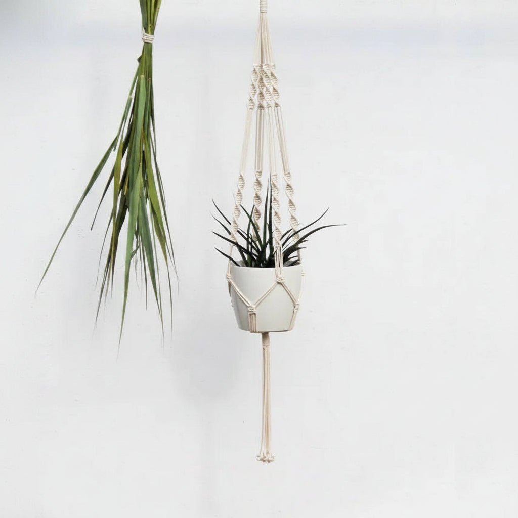 Cotton Macramé Hanging Planter with Ceramic Pot