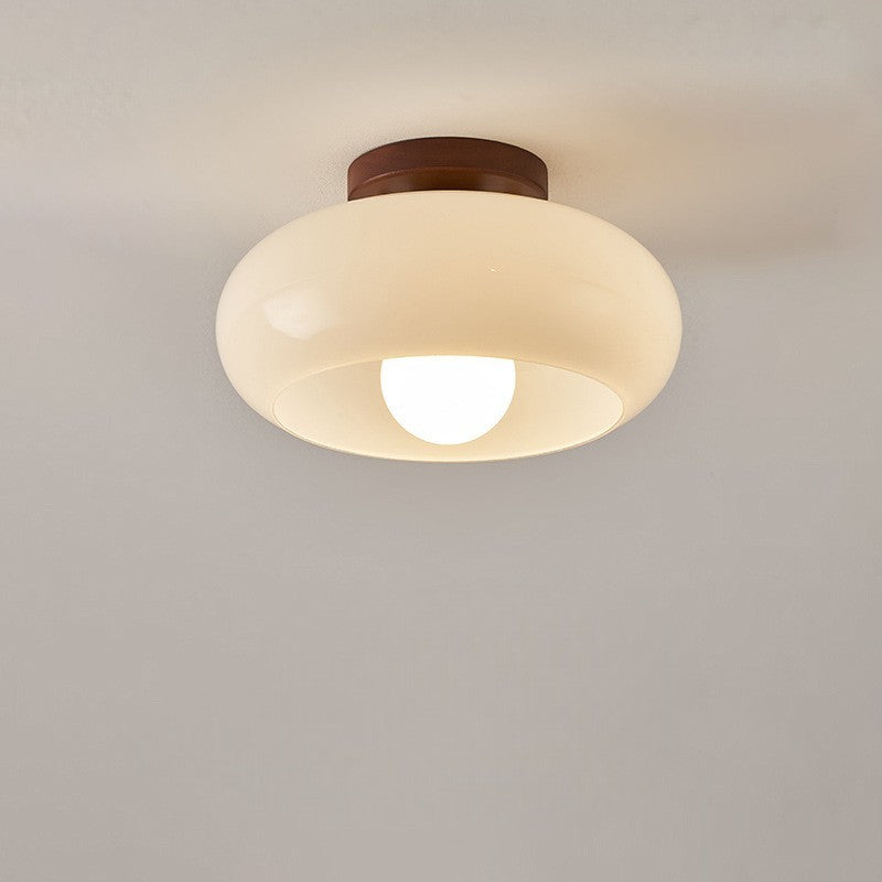 Cream Glass Flush Mount Ceiling Light E27 for Low Ceilings