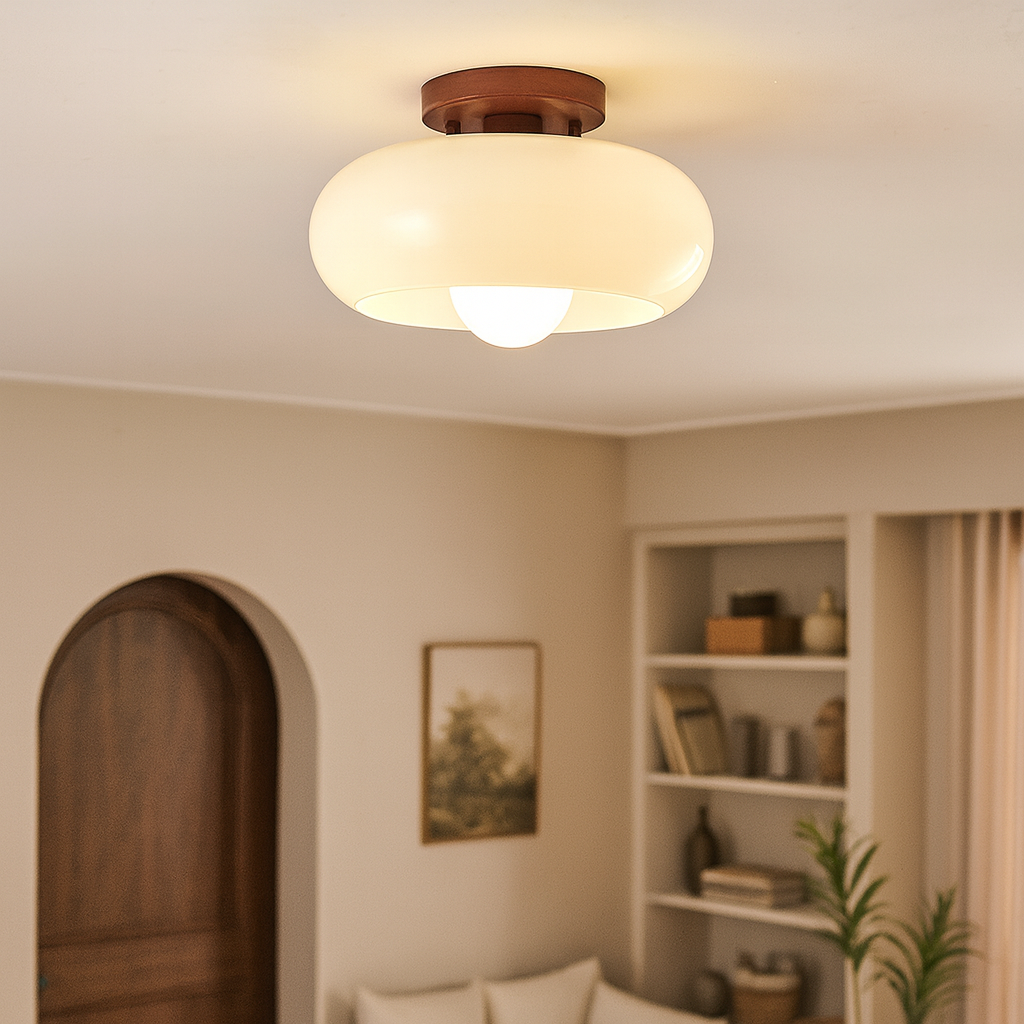Cream Glass Flush Mount Ceiling Light E27 for Low Ceilings