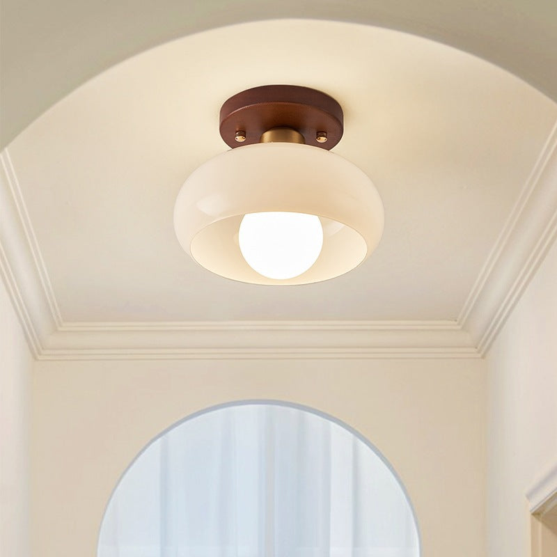 Cream Glass Flush Mount Ceiling Light E27 for Low Ceilings