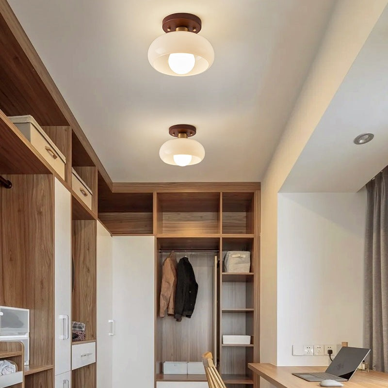 Cream Glass Flush Mount Ceiling Light E27 for Low Ceilings