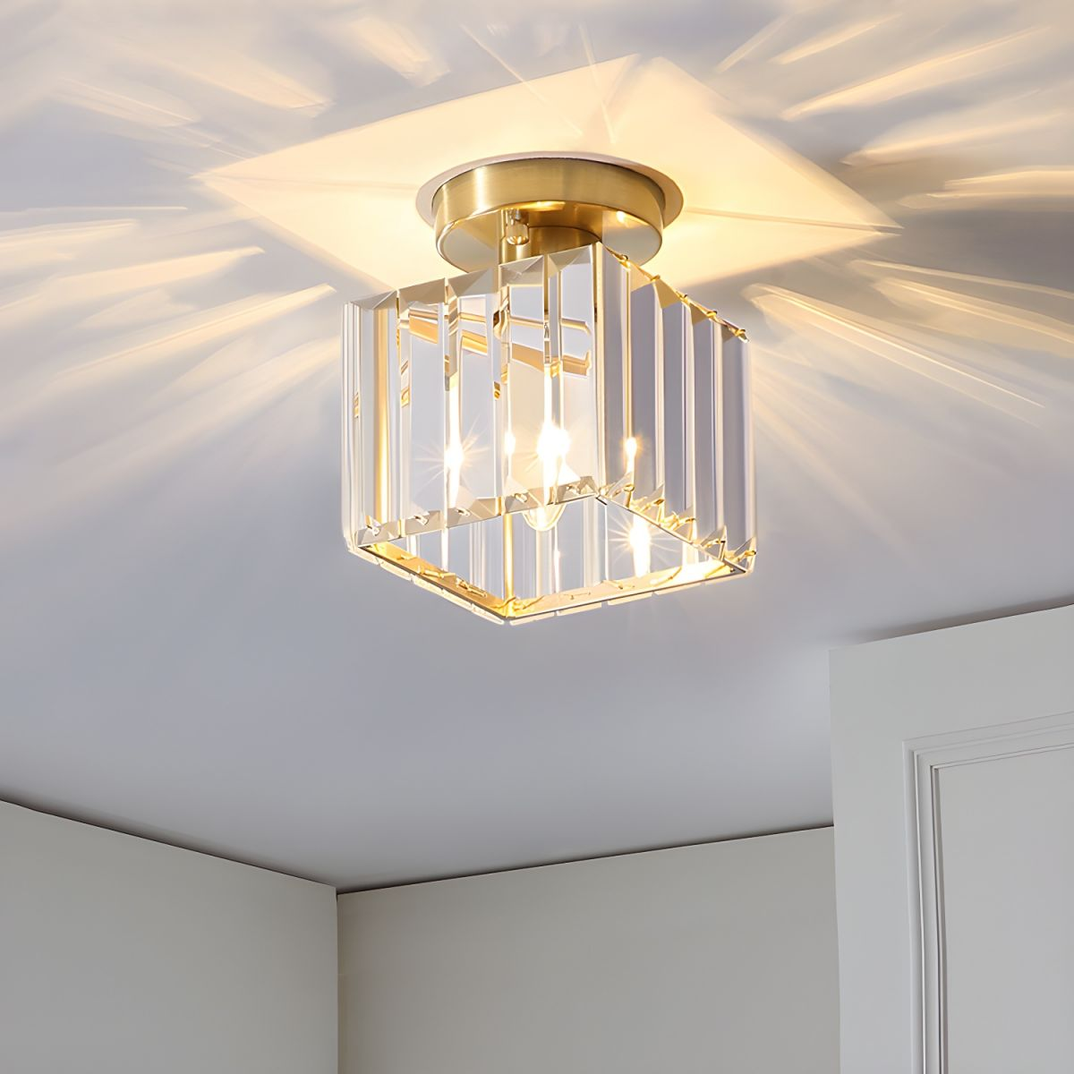 Crystal Flush Mount Ceiling Light with Metal Frame