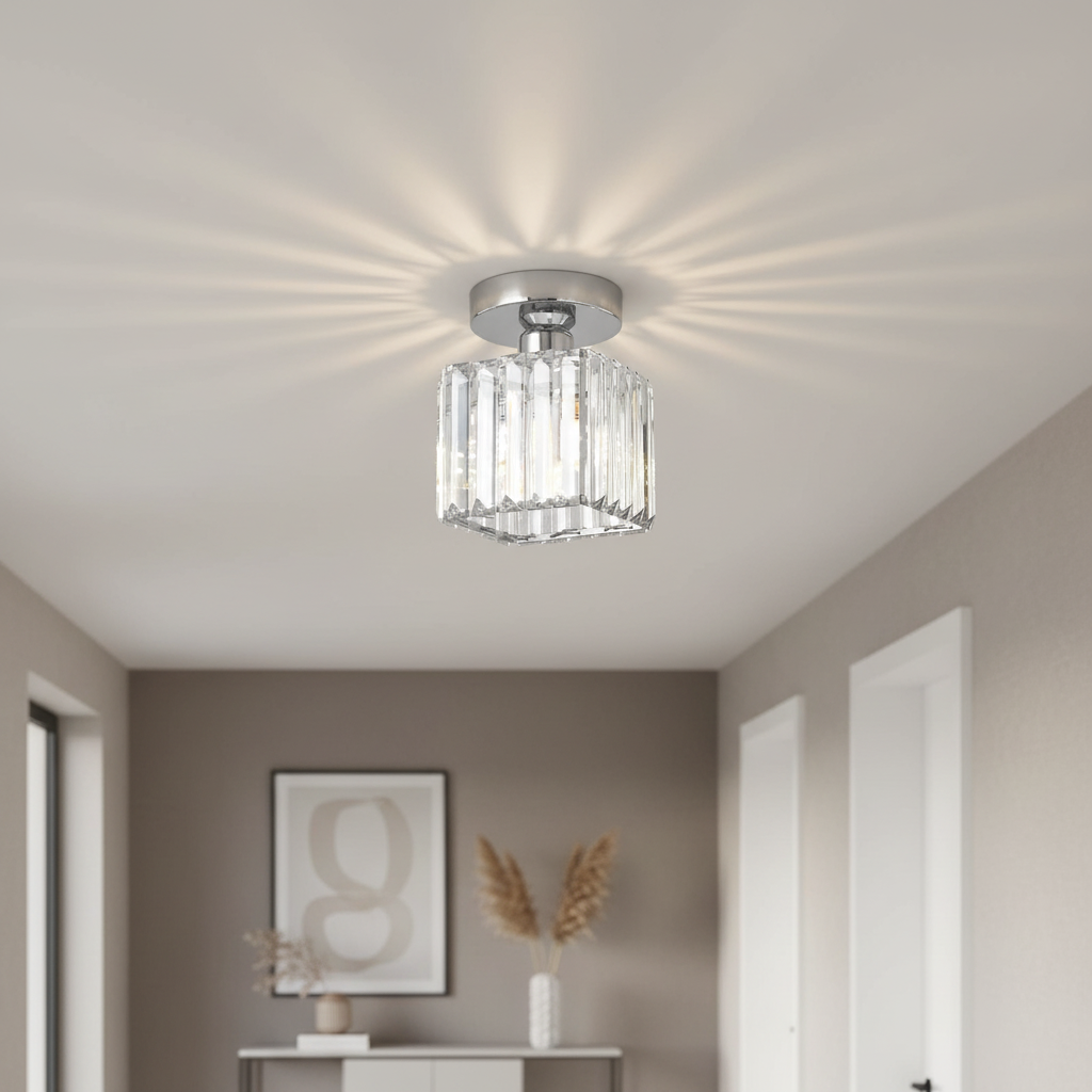 Crystal Flush Mount Ceiling Light with Metal Frame
