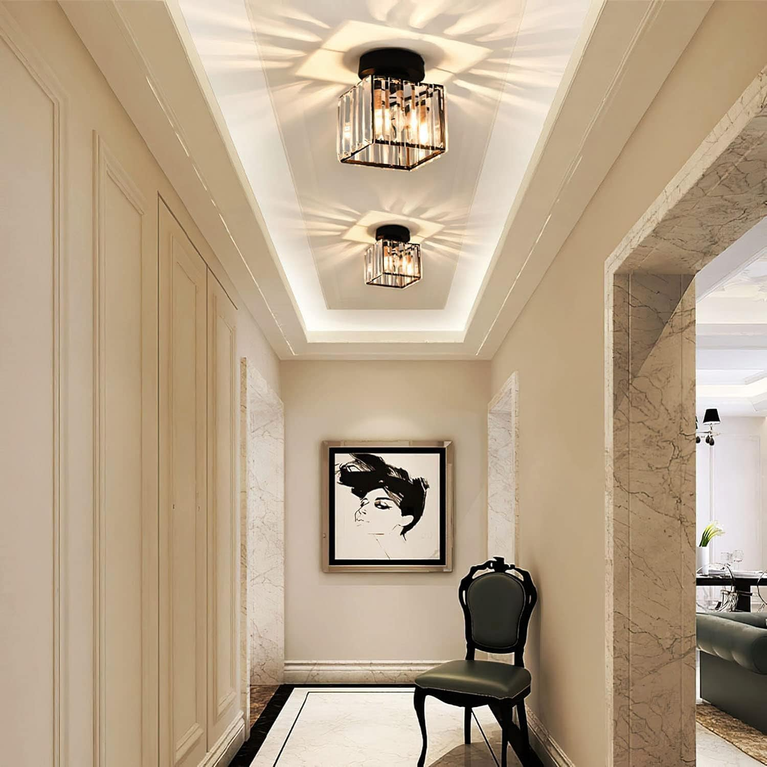 Crystal Flush Mount Ceiling Light with Metal Frame