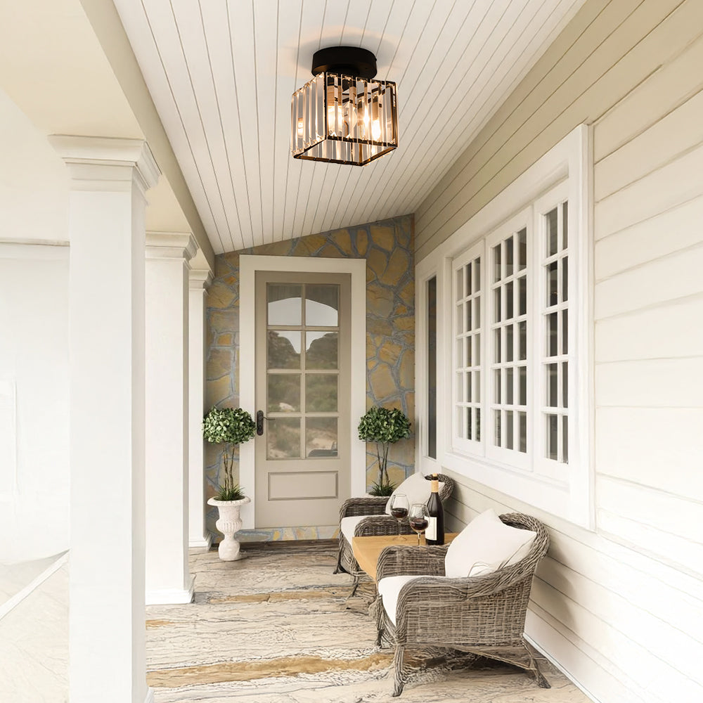 Crystal Flush Mount Ceiling Light with Metal Frame