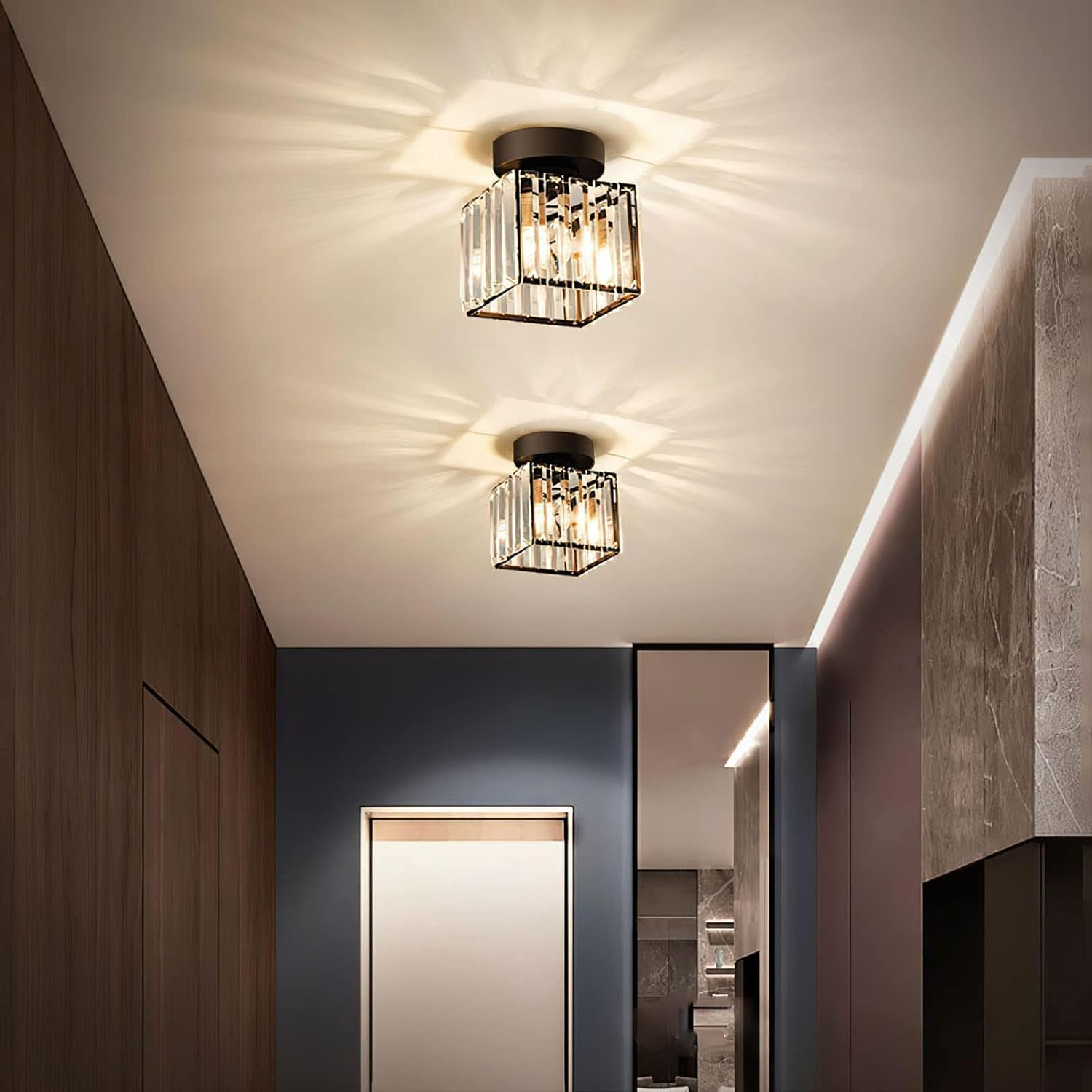 Crystal Flush Mount Ceiling Light with Metal Frame