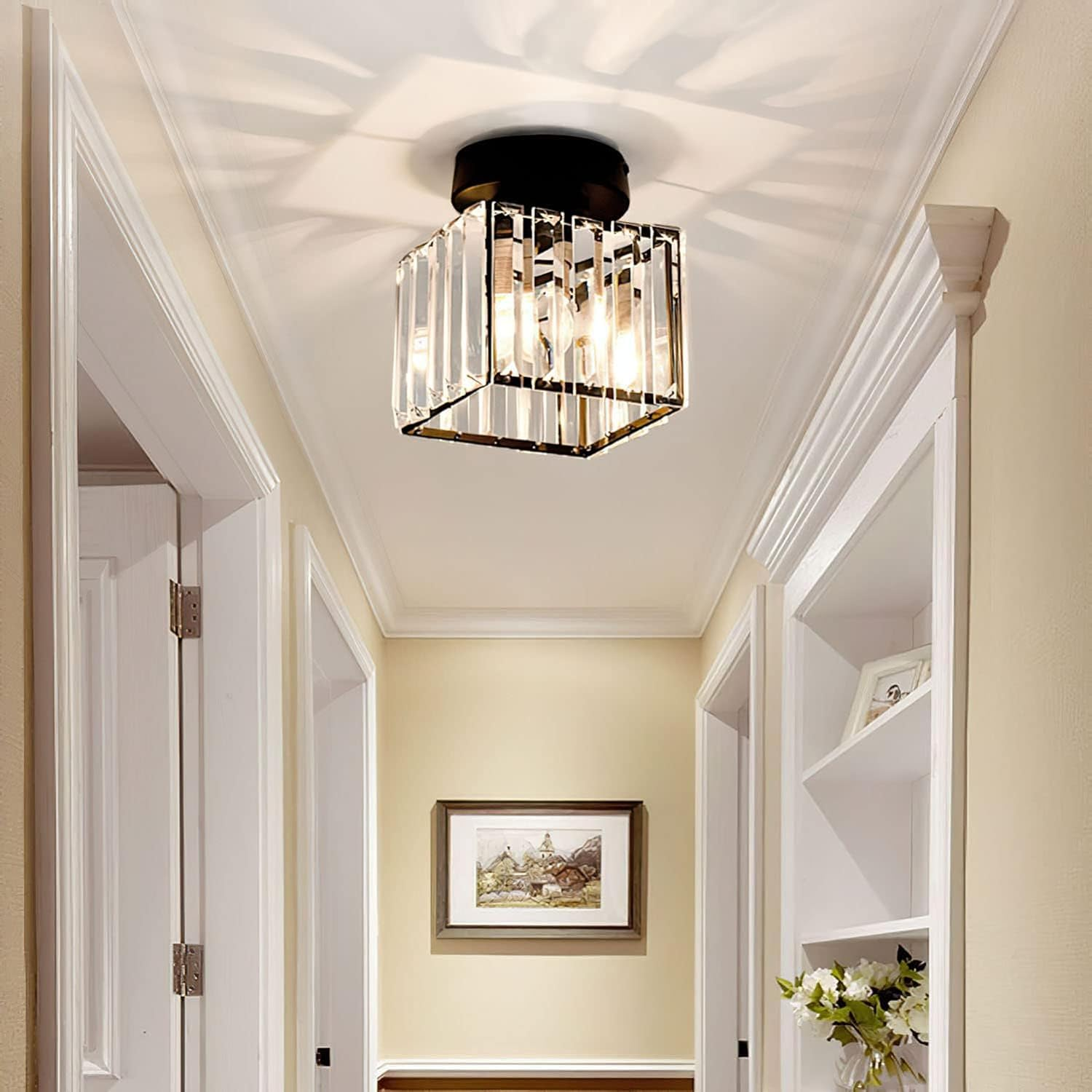 Crystal Flush Mount Ceiling Light with Metal Frame
