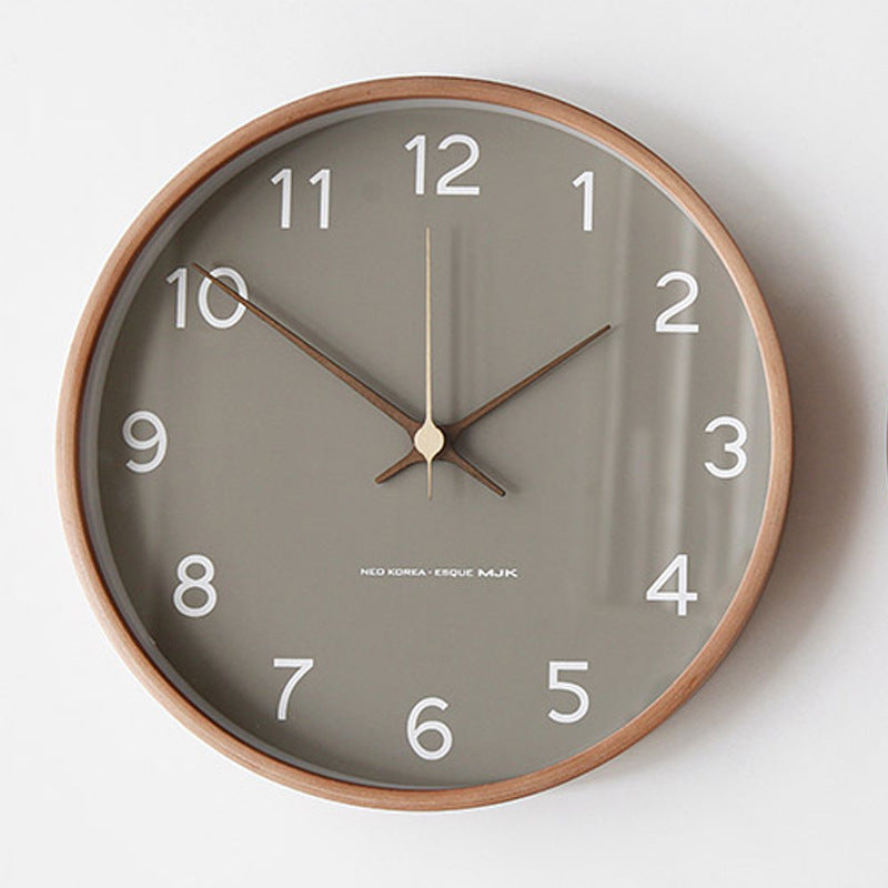 Wall Clock Solid Wood Frame Silent Round Minimalist Arabic Numerals Bedroom Office