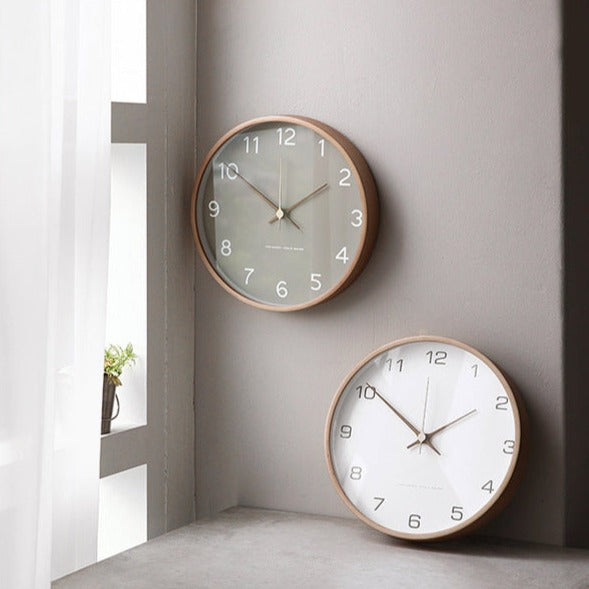 Wall Clock Solid Wood Frame Silent Round Minimalist Arabic Numerals Bedroom Office