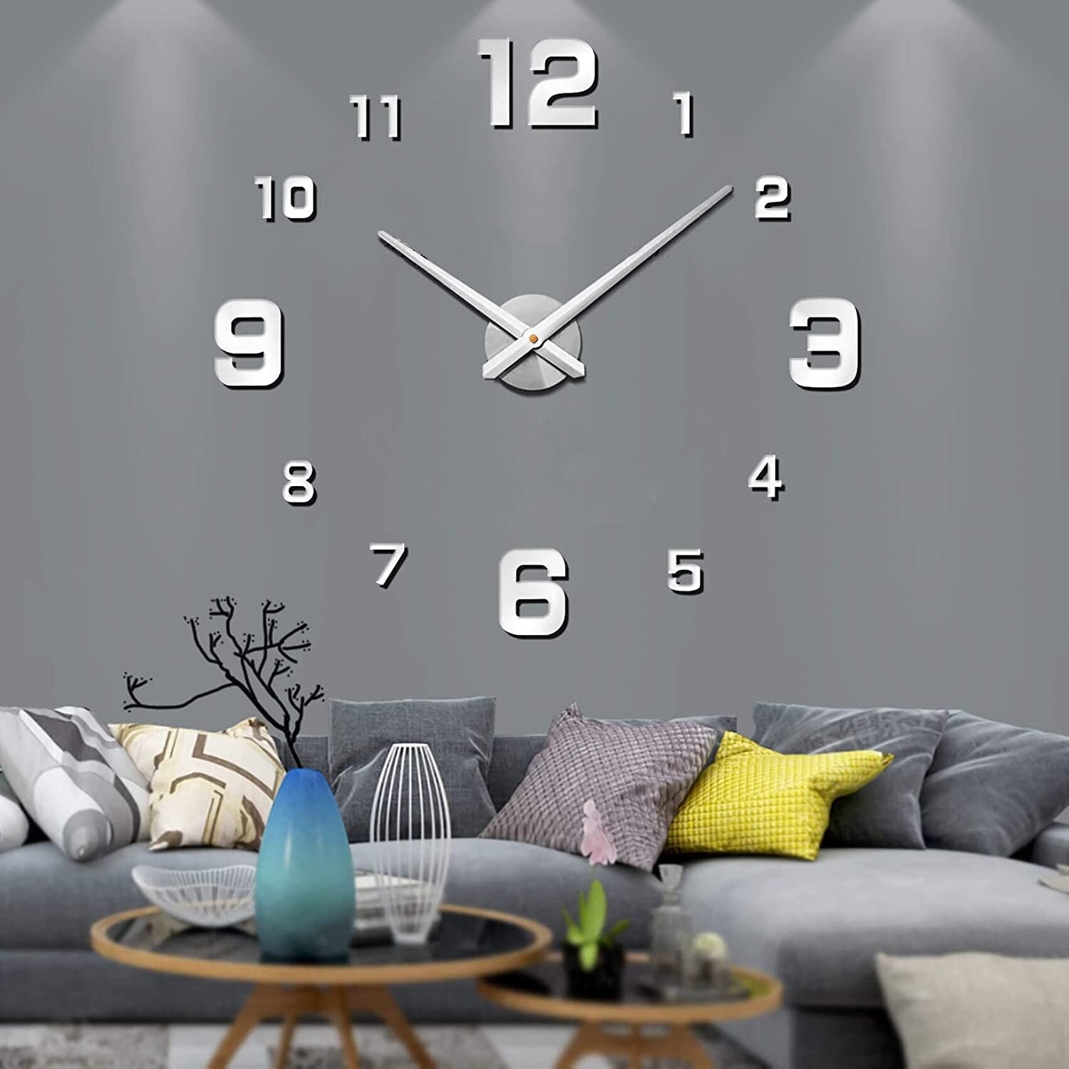 Frameless Wall Clock with 3D Numbers