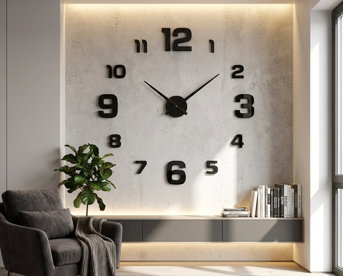 Frameless Wall Clock with 3D Numbers